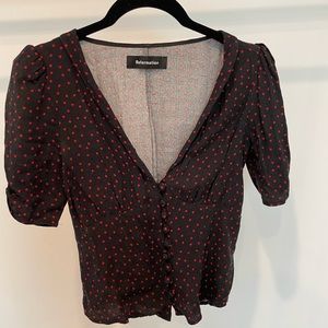 Reformation black red polka dot blouse. Size 4/S